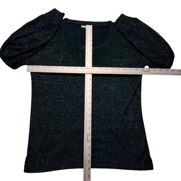 Vintage Y2K Maurices Green Knit Sweater XS Silver Sparkle Cozy Winter Layer - Picture 3 of 8